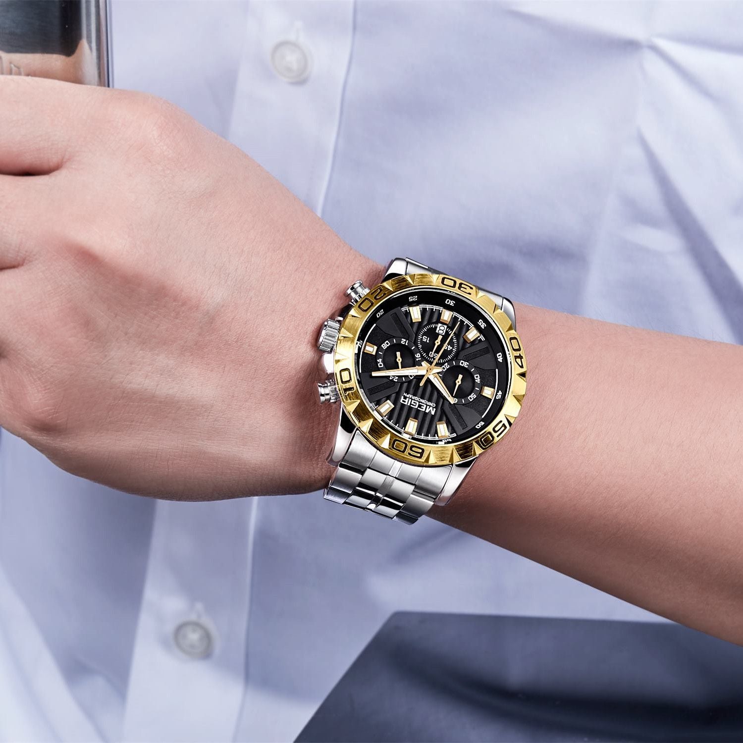 MEGIR Watches Business Mens Watches Top Brand Luxury Quartz Casual Wristwatch Date Clock Waterproof Wrist Watch Chronograph 2087