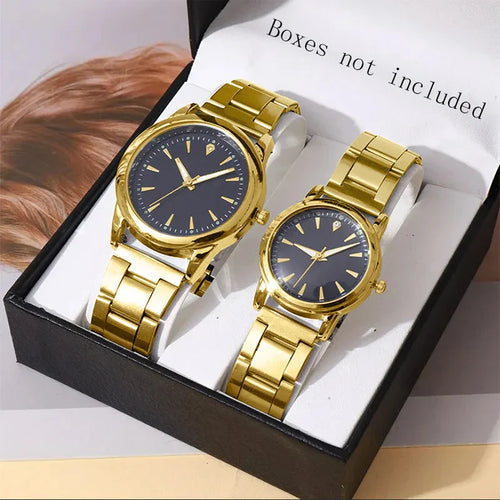 Couple Quartz Gold Watches Set